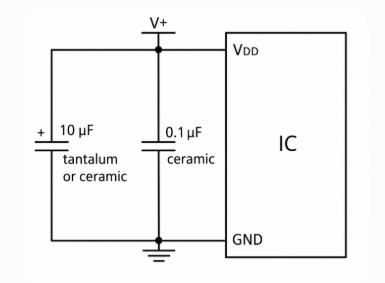 MCU Decoupling: 0.1µF + 10µF Capacitors